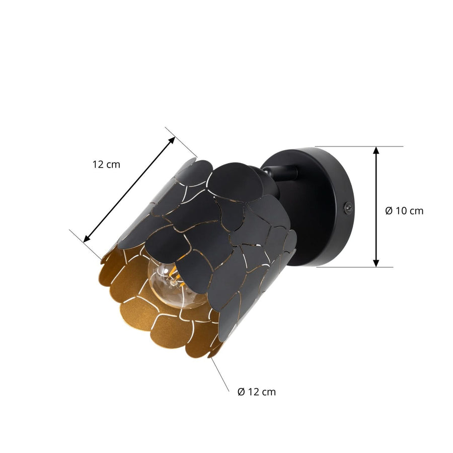 Applique murale en métal, noir et doré, Ø 12 cm