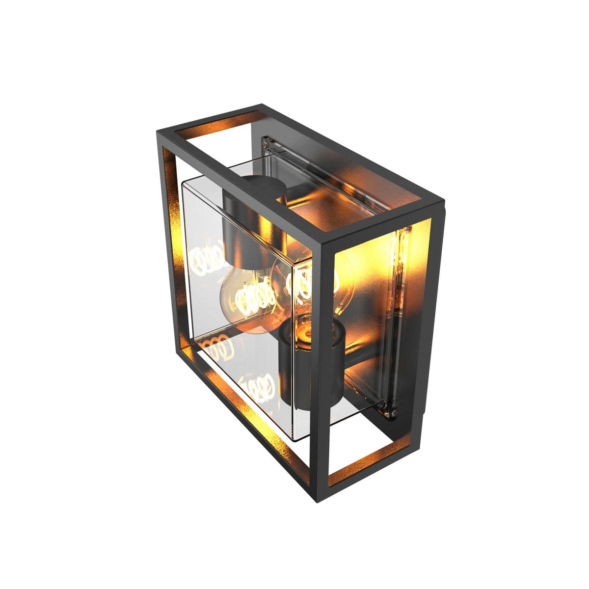 Applique d'extérieur en aluminium, noir et transparent, 2 lumières, hauteur 20 cm, IP44