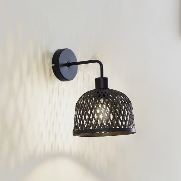 Applique murale Eskil en bambou, noir, Ø 18,5 cm