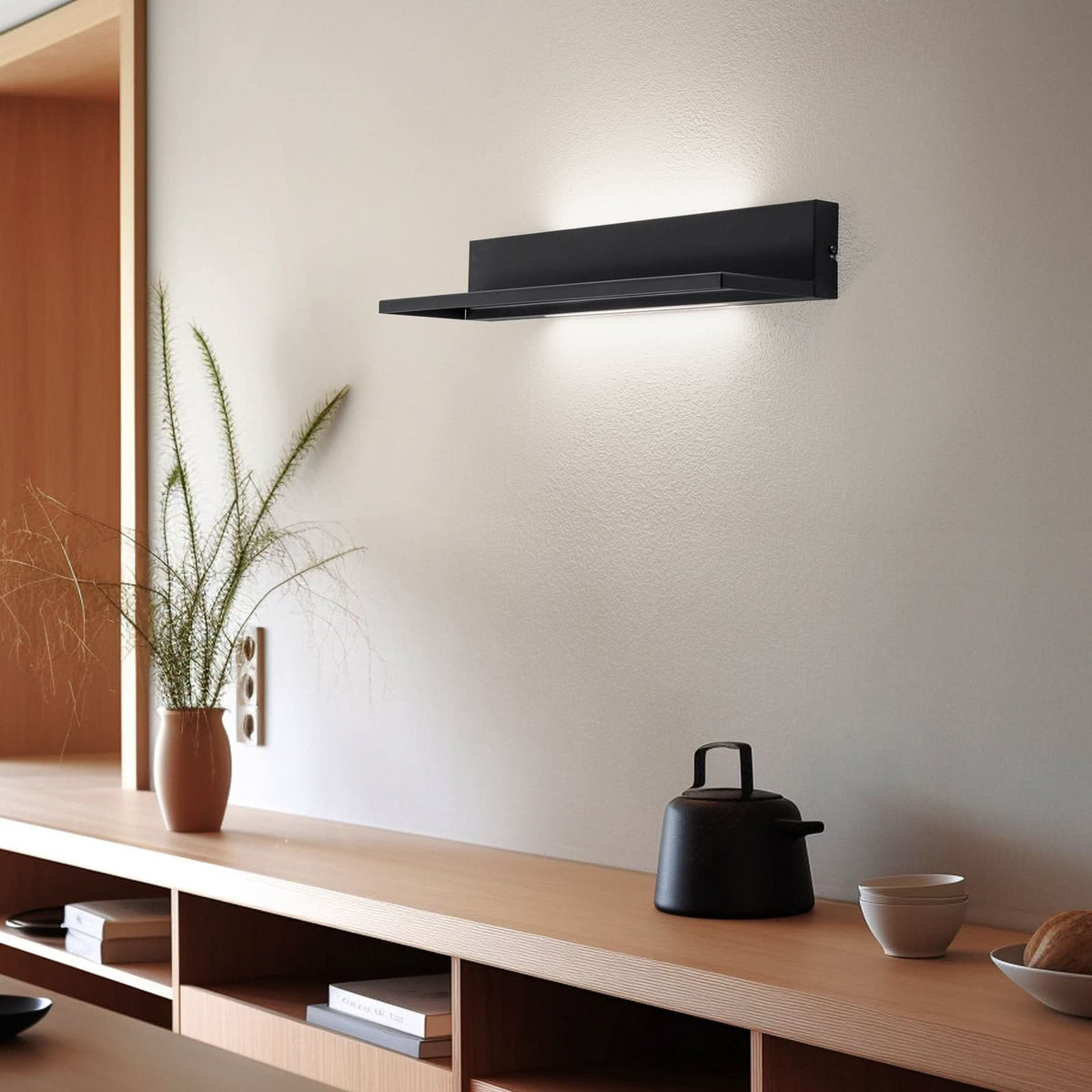 Applique murale LED Shelf en acier, noir, 2 lumières, hauteur 10 cm