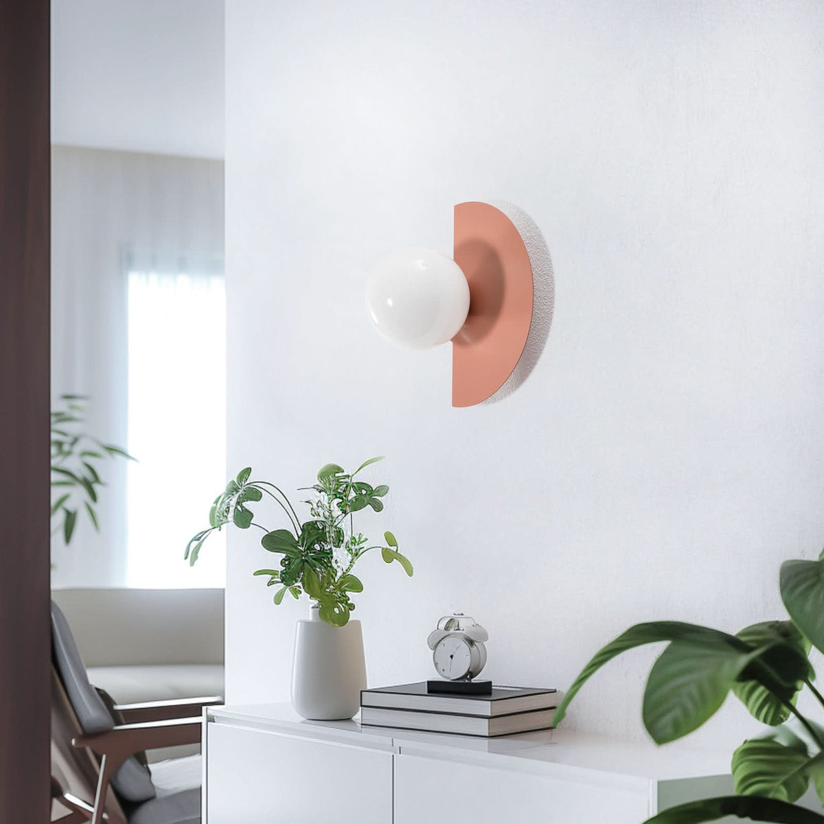 Applique murale Loop Coral en verre, corail et blanc, hauteur 28 cm