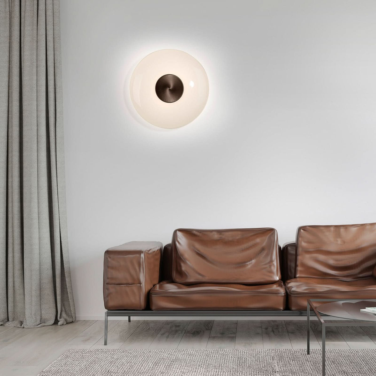 Applique murale LED Vitrum en verre, marron et blanc satiné, Ø 22 cm