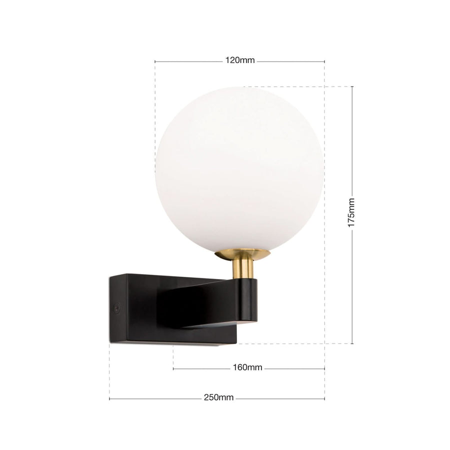 Applique murale Mara en verre, noir et blanc, hauteur 17,5 cm, IP44