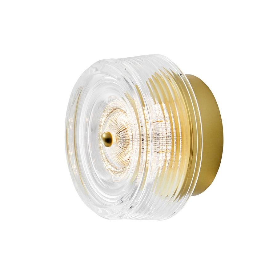 Applique murale LED Glow en acier, doré mat et transparent, Ø 16 cm