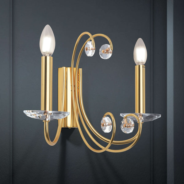 Applique murale Ariane en cristal, doré et transparent, 2 lumières, hauteur 29 cm