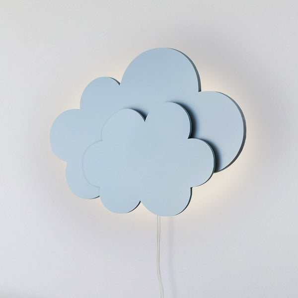 Applique murale LED Nuage en bois, bleu, hauteur 20 cm