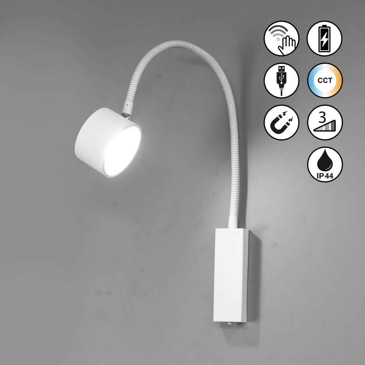 Applique murale LED rechargeable Magnetics en métal, blanc, hauteur 40 cm, IP54