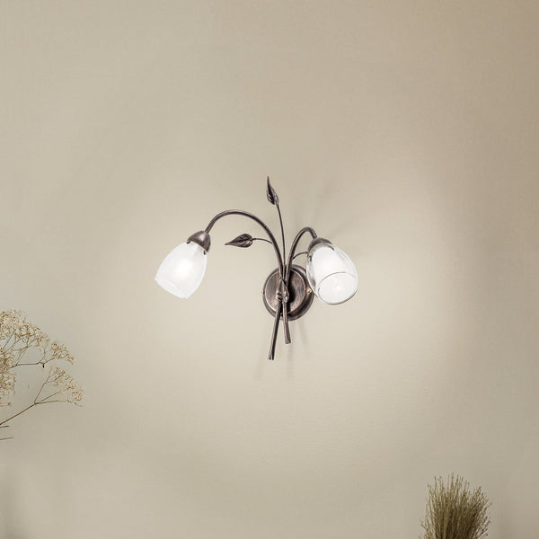 Applique murale Liliana en verre, noir doré décapé et transparent, 2 lumières, hauteur 37 cm