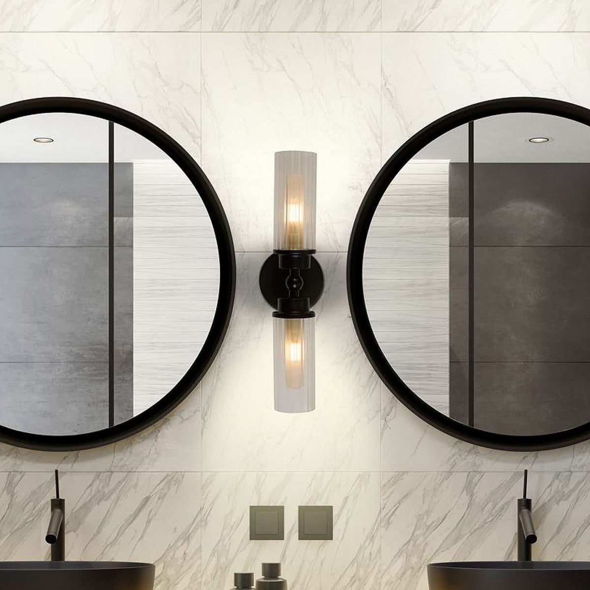 Applique murale Imperial en verre, noir et blanc, 2 lumières, hauteur 10 cm, IP44