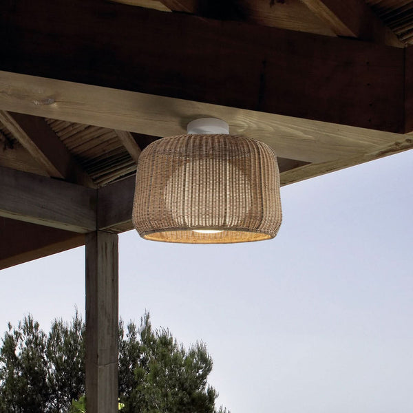 Plafonnier d'extérieur Fora en aluminium, blanc et beige, 2 lumières, Ø 50 cm