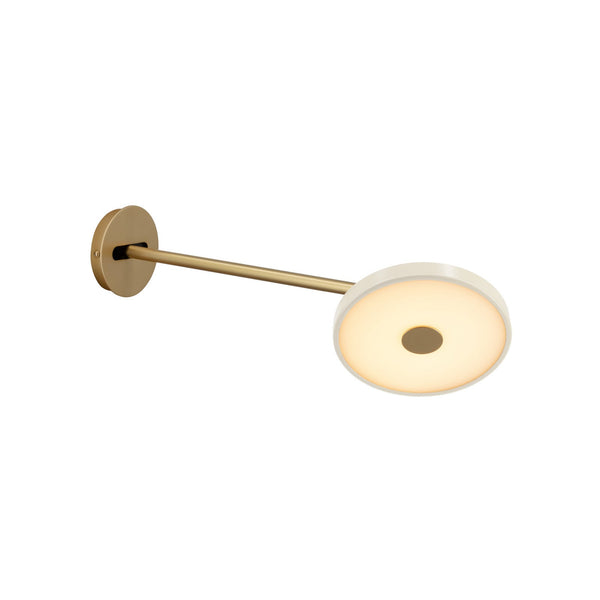 Applique murale LED Asteria Long en aluminium, blanc et laiton, Ø 15 cm