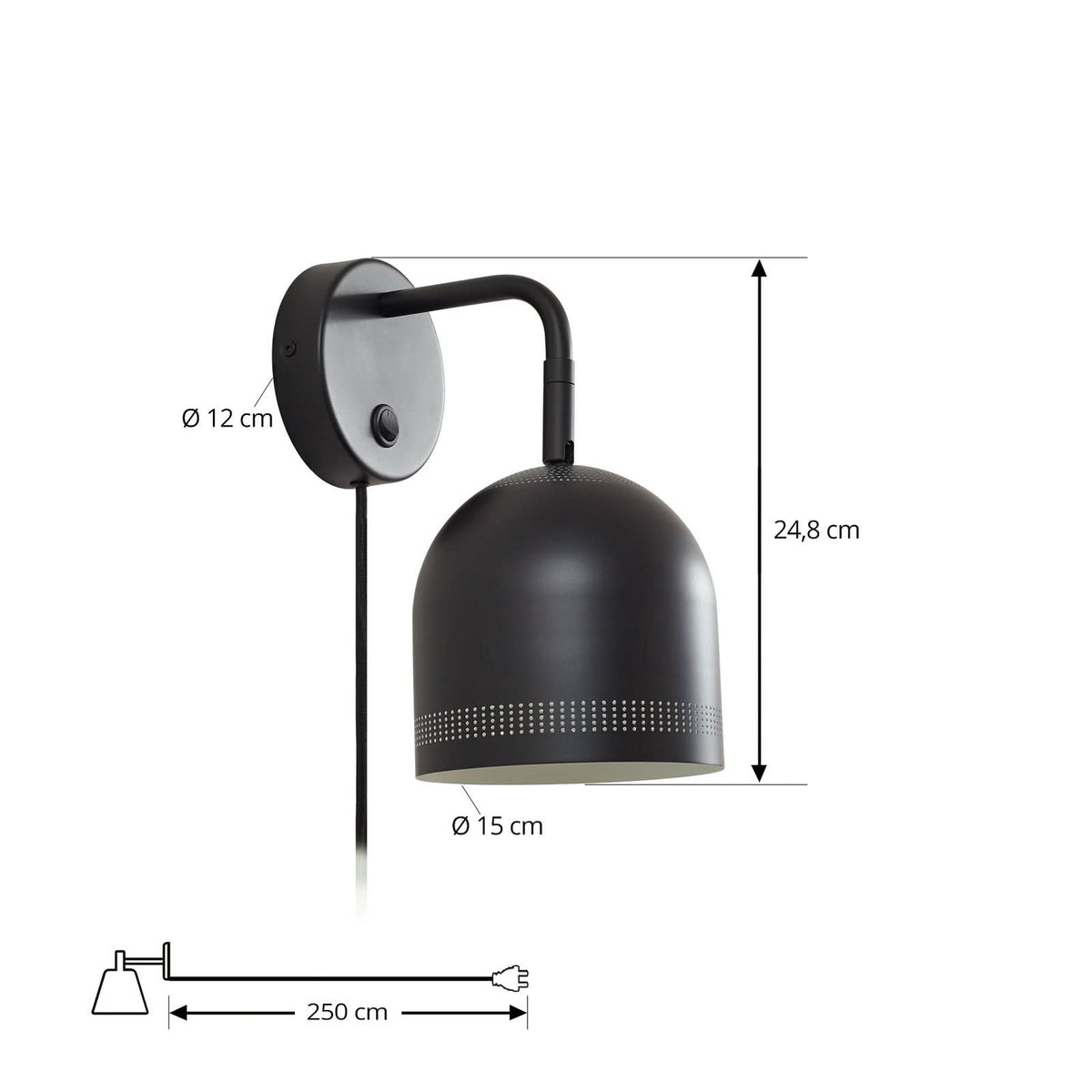 Applique murale Oura en métal, noir mat et blanc, hauteur 28 cm