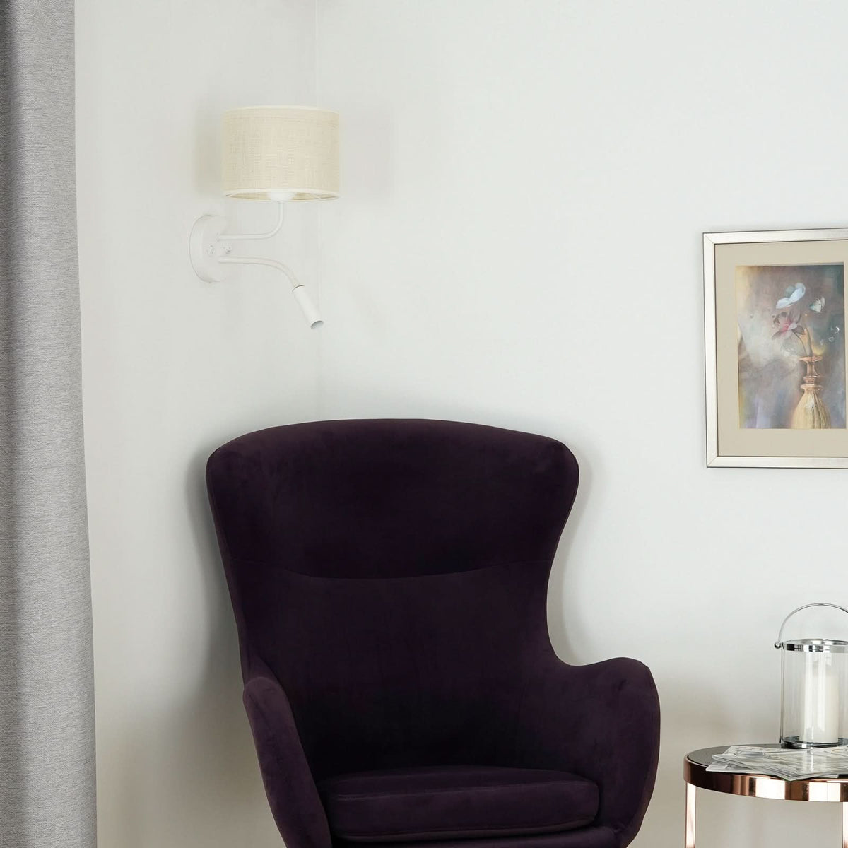 Applique murale Roller en tissu, beige structuré et blanc, 2 lumières, Ø 20 cm, 15 W, hauteur 30 cm