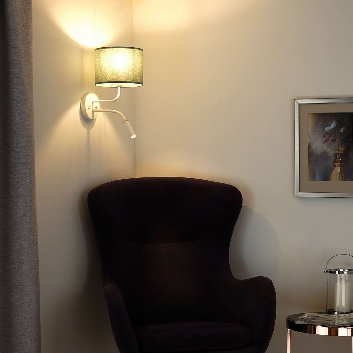 Applique murale Roller en tissu, vert structuré et blanc, 2 lumières, Ø 20 cm