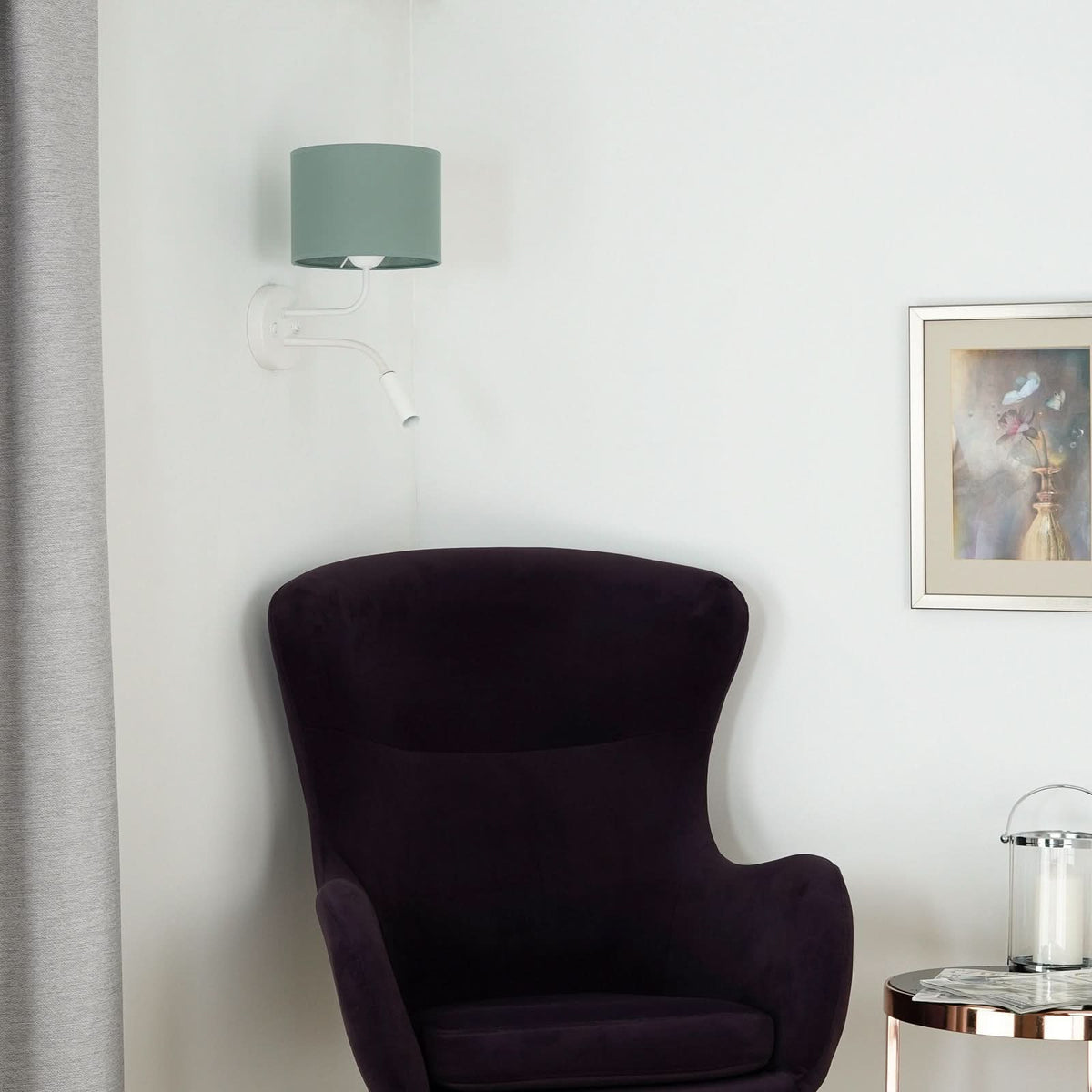 Applique murale Roller en tissu, vert structuré et blanc, 2 lumières, Ø 20 cm