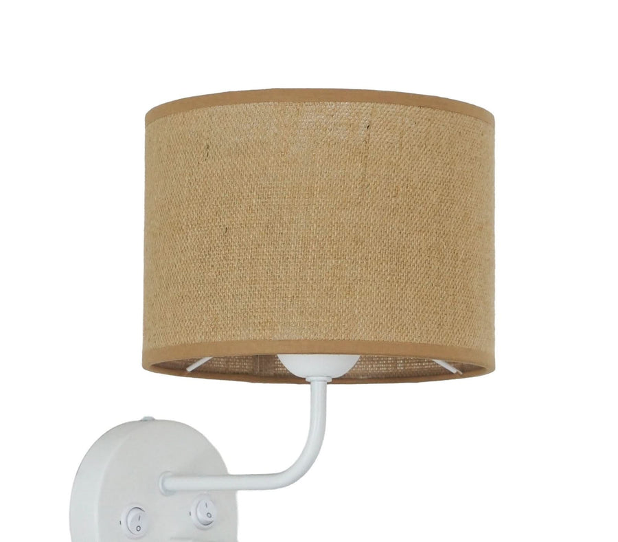 Applique murale en tissu, marron structuré et blanc, 2 lumières, Ø 20 cm