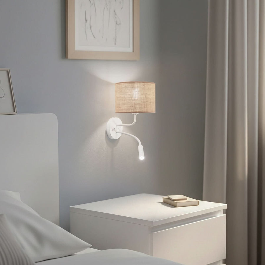 Applique murale en tissu, marron structuré et blanc, 2 lumières, Ø 20 cm