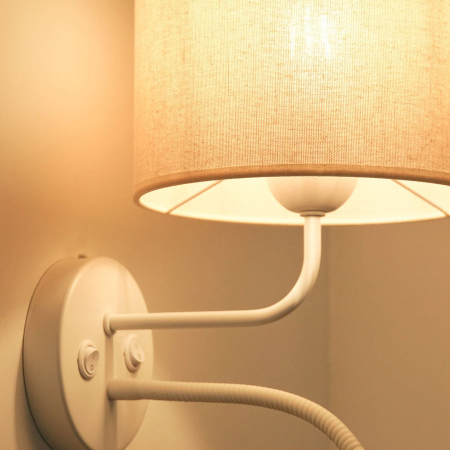 Applique murale Roller en tissu, beige structuré et blanc, 2 lumières, Ø 20 cm, 15 W, hauteur 30 cm, modèle 2