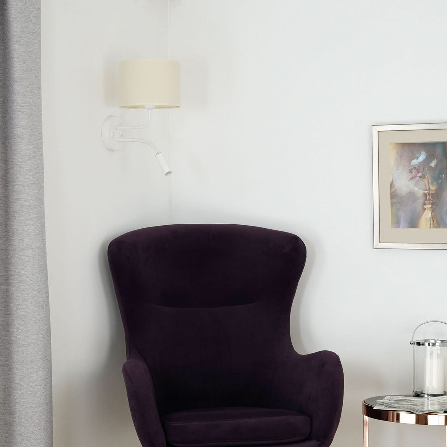 Applique murale Roller en tissu, beige structuré et blanc, 2 lumières, Ø 20 cm, 15 W, hauteur 30 cm, modèle 2