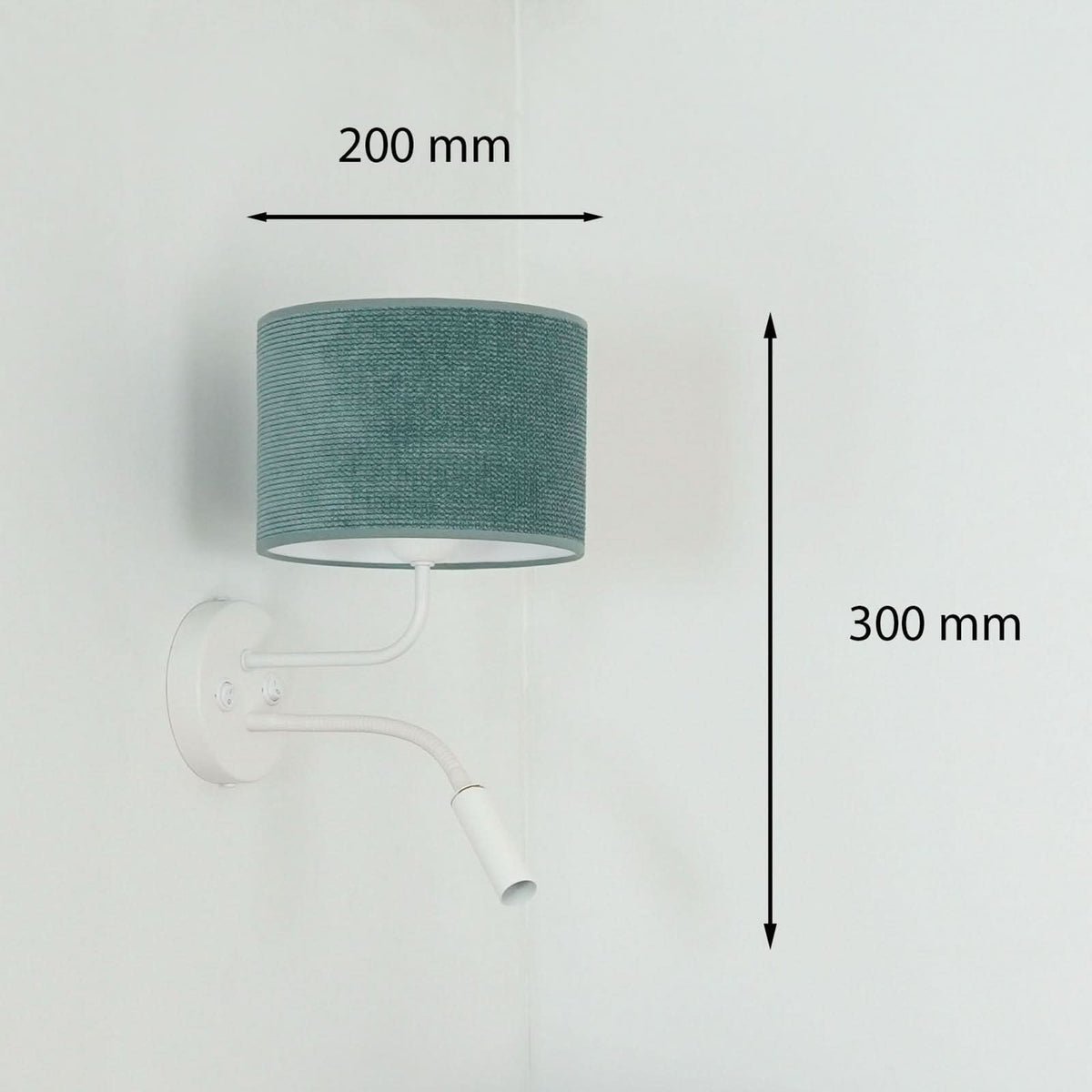 Applique murale Roller en métal, blanc et vert menthe, 2 lumières, hauteur 30 cm