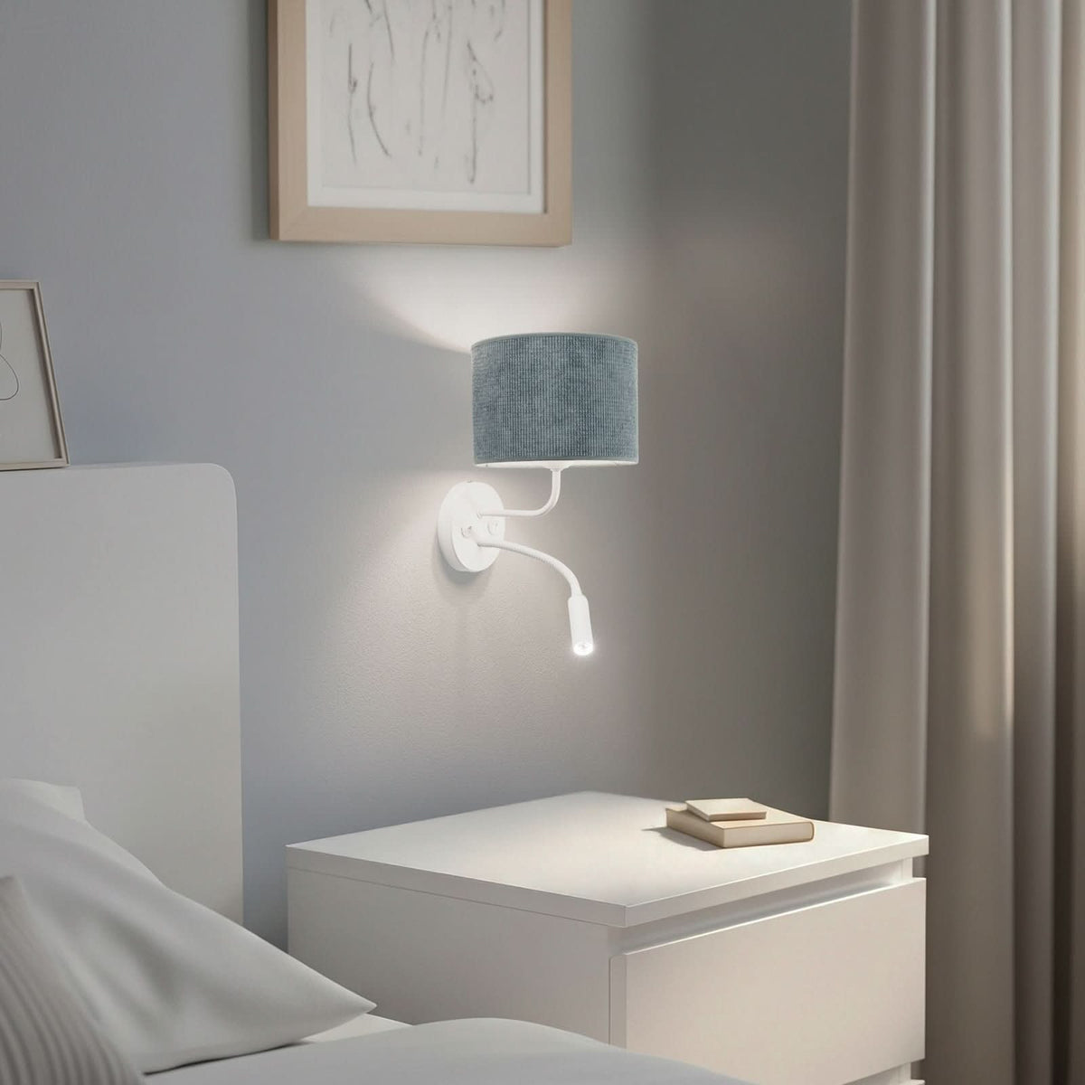 Applique murale Roller en métal, blanc et vert menthe, 2 lumières, hauteur 30 cm