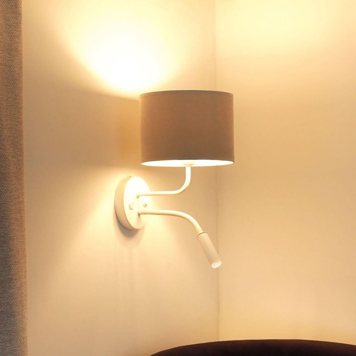 Applique murale Roller en tissu, blanc et gris clair, 2 lumières, hauteur 30 cm