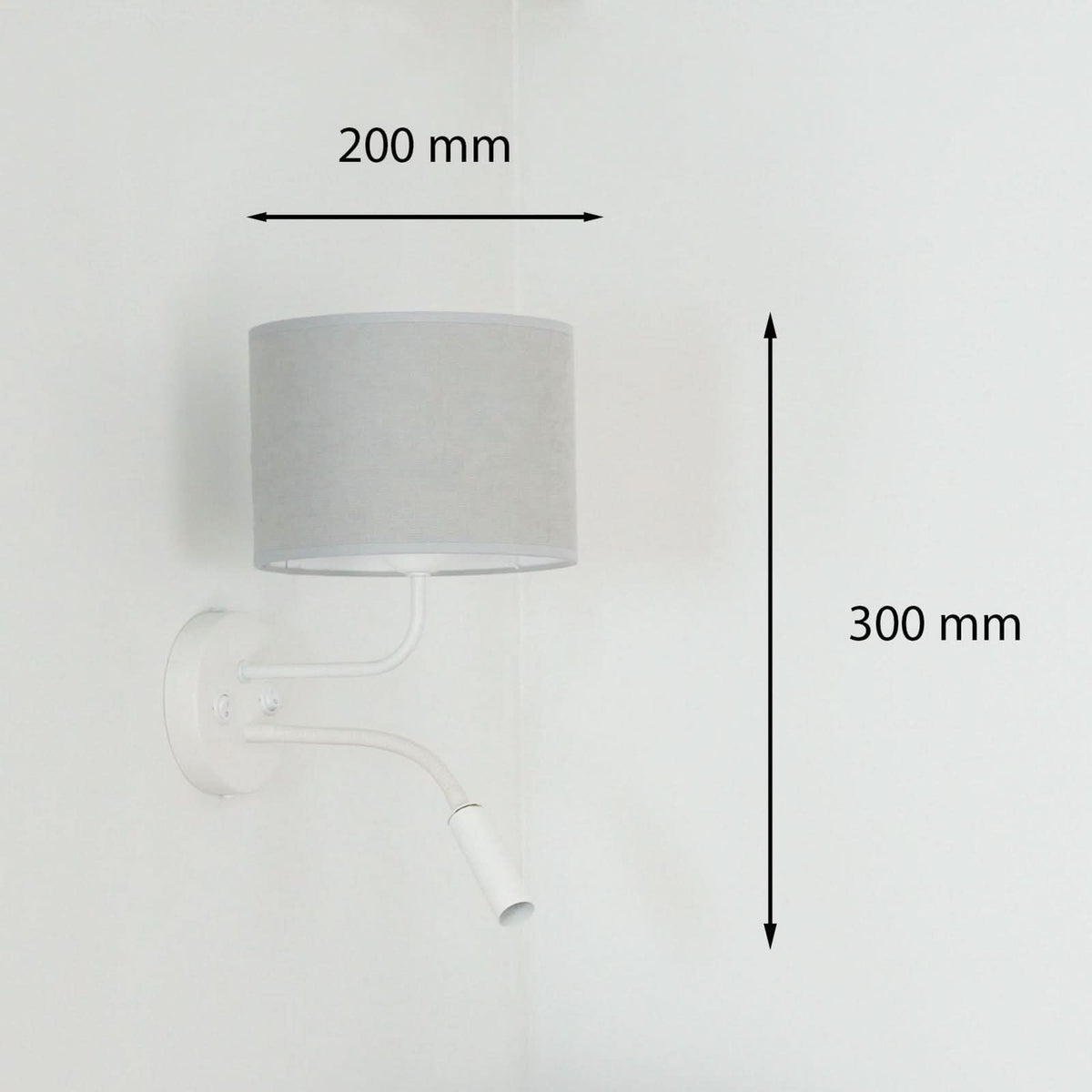 Applique murale Roller en tissu, blanc et gris clair, 2 lumières, hauteur 30 cm