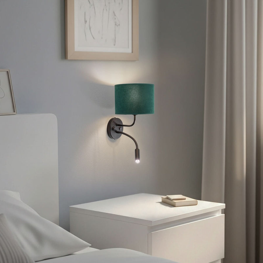 Applique murale Roller en velours, noir et vert foncé, 2 lumières, hauteur 30 cm