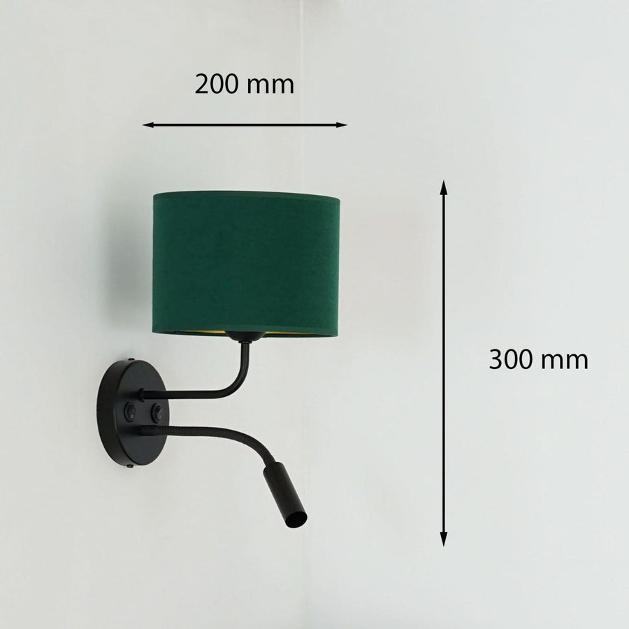 Applique murale Roller en velours, noir et vert foncé, 2 lumières, hauteur 30 cm