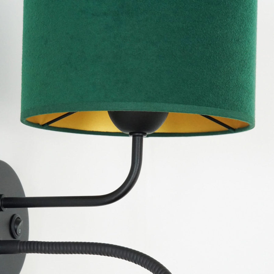 Applique murale Roller en velours, noir et vert foncé, 2 lumières, hauteur 30 cm