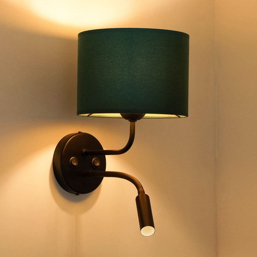 Applique murale Roller en velours, noir et vert foncé, 2 lumières, hauteur 30 cm
