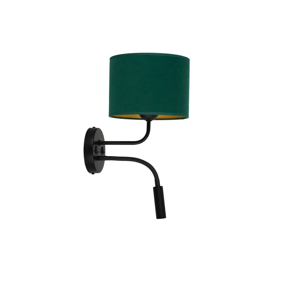 Applique murale Roller en velours, noir et vert foncé, 2 lumières, hauteur 30 cm