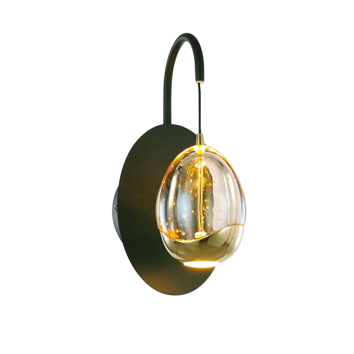 Applique murale LED Golden EGG en verre, ambre transparent et noir, hauteur 28 cm