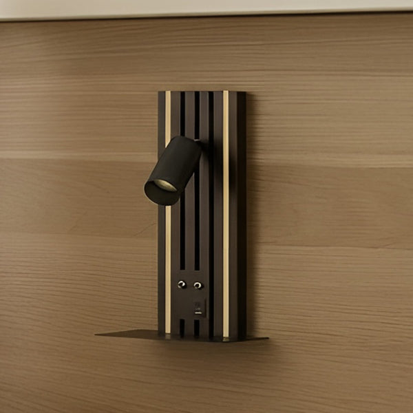 Applique murale LED Tiron en chêne, bois et noir, hauteur 35 cm