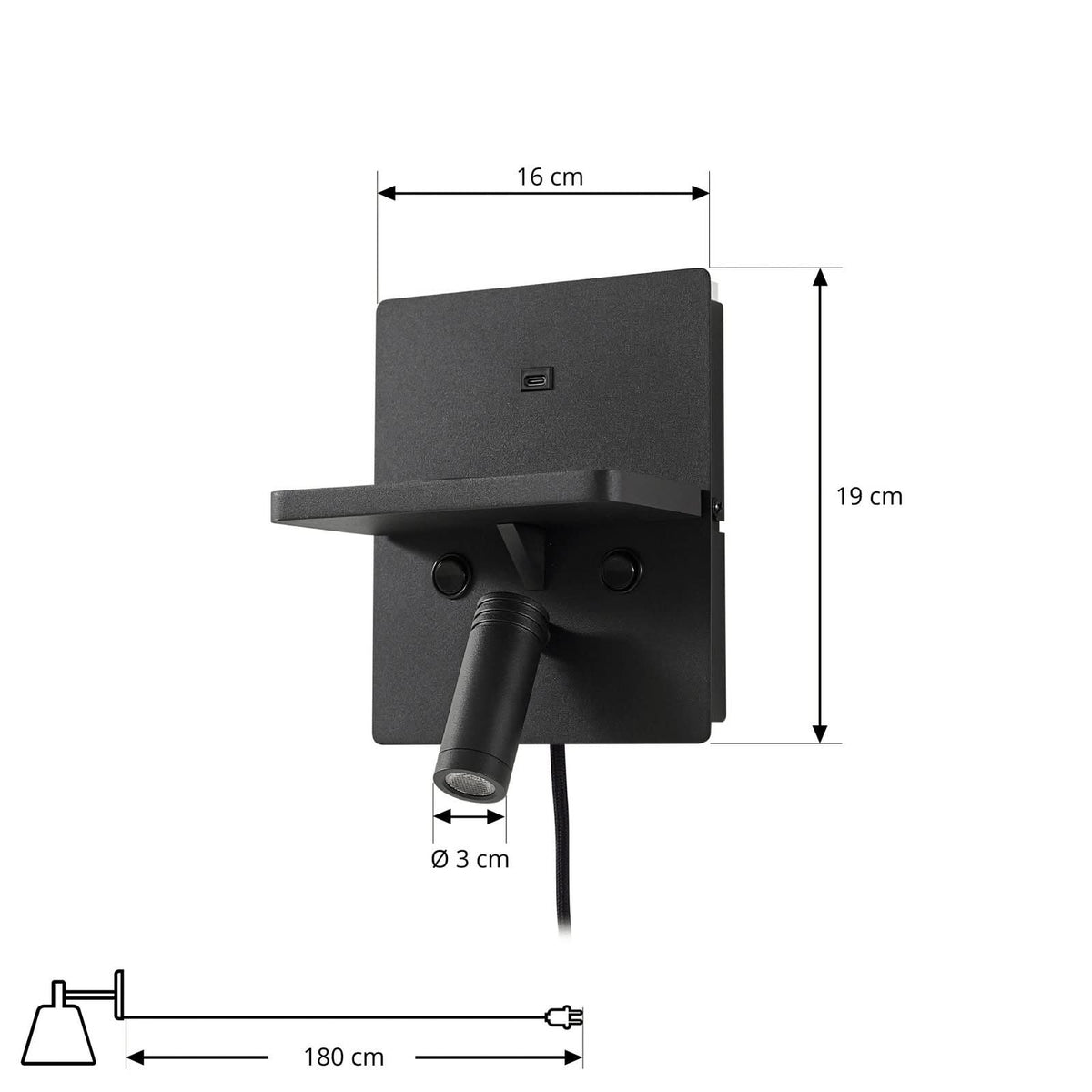 Applique murale LED Auden en métal, noir, 2 lumières, hauteur 22 cm
