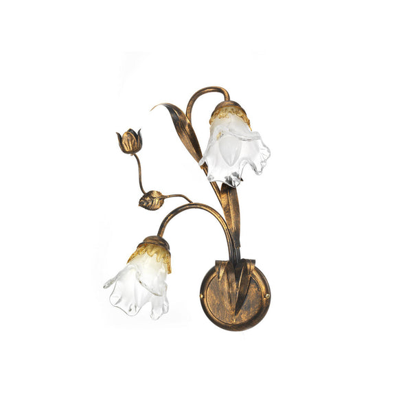 Applique murale Arianna en fer forgé, bronze et blanc, 2 lumières, hauteur 40 cm