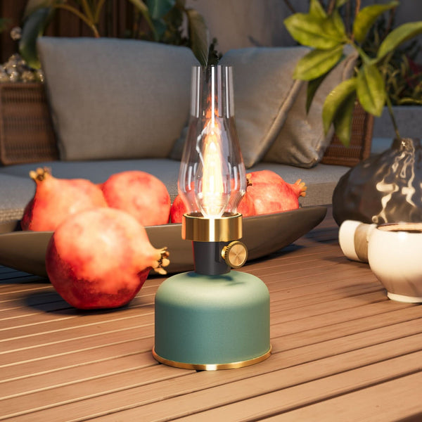 Lampe à poser d'extérieur LED rechargeable Lavinio en aluminium, vert et transparent, Ø 11 cm, IP44