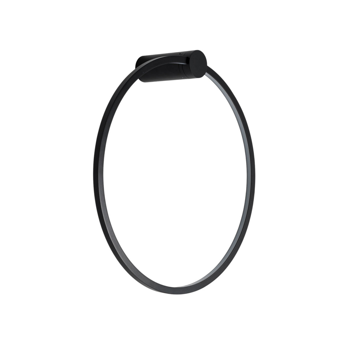 Produit isolé sur fond blanc, applique murale noire de forme circulaire vue de face.