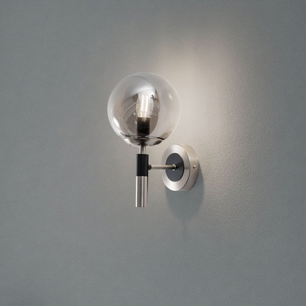 Applique murale Rollo en verre, gris fumée transparent et chromé, Ø 15 cm