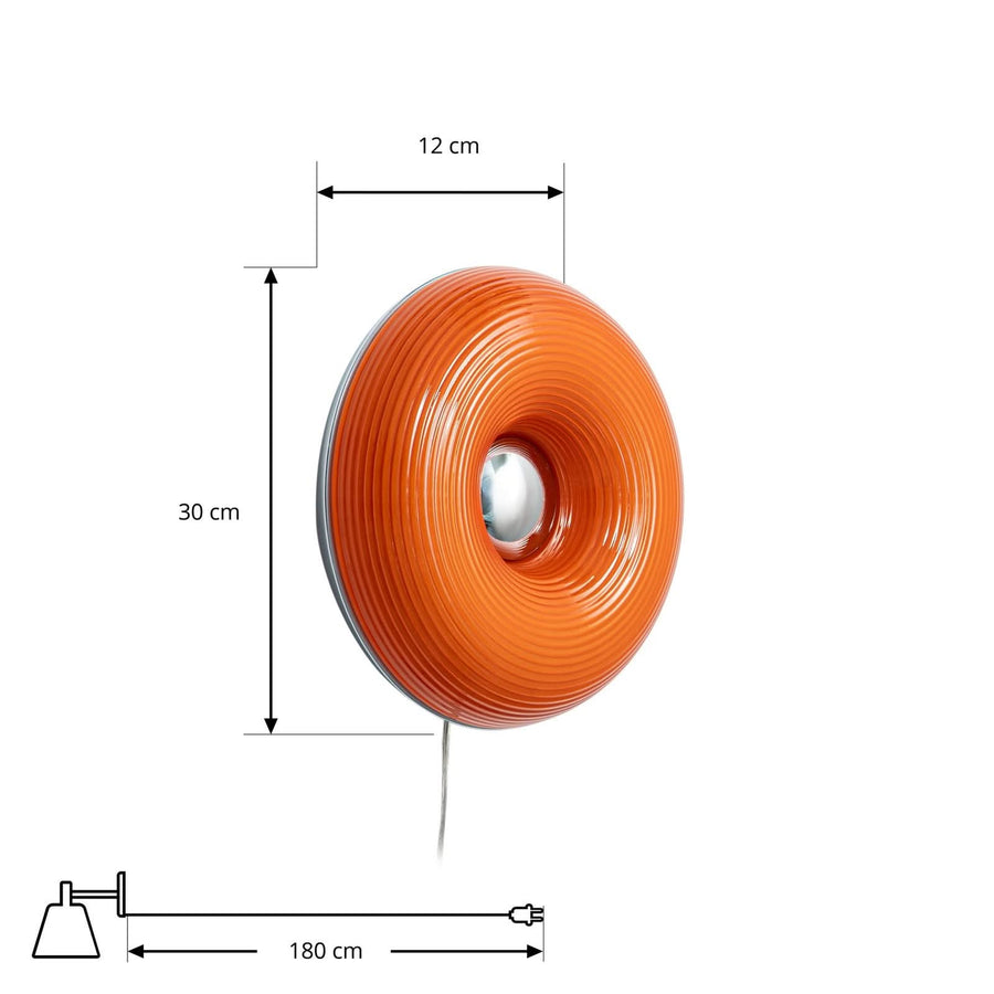 Applique murale LED Fjora en verre, orange et chromé, Ø 30 cm