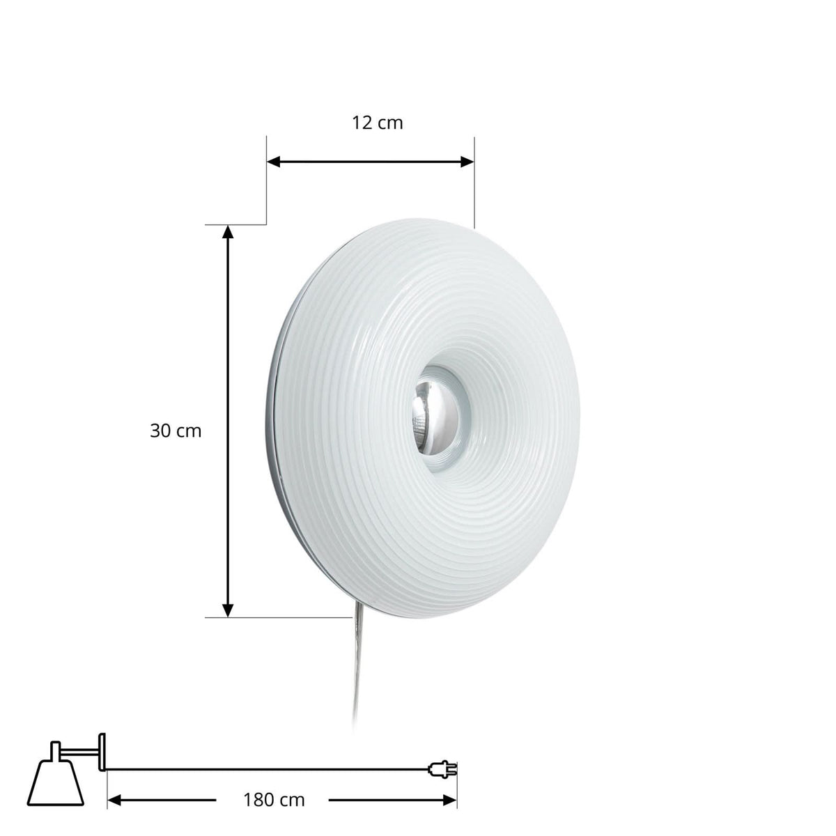 Applique murale LED Fjora en verre, blanc et chromé, Ø 30 cm