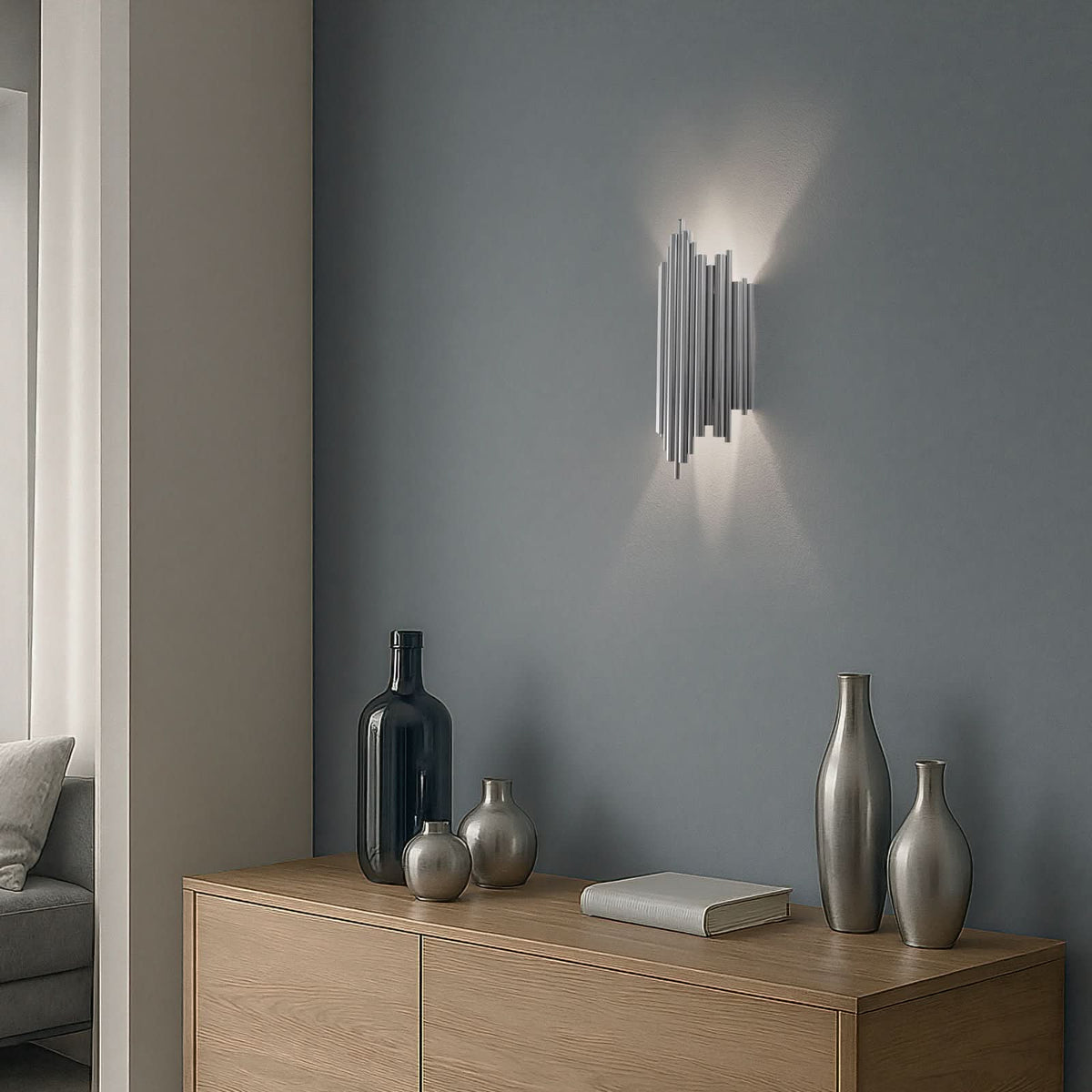 Applique murale Reis en métal, chromé, hauteur 50 cm