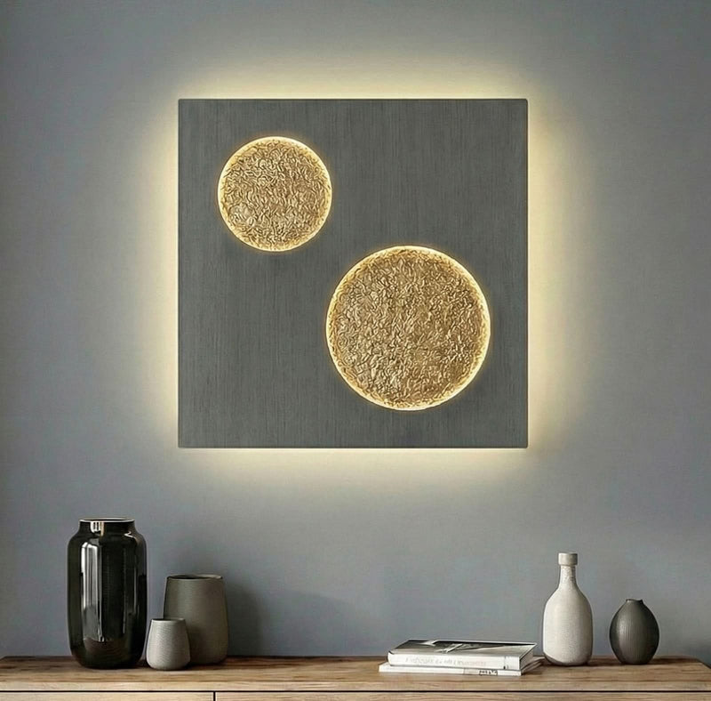 Applique murale LED Delin en métal, gris et doré, hauteur 55 cm