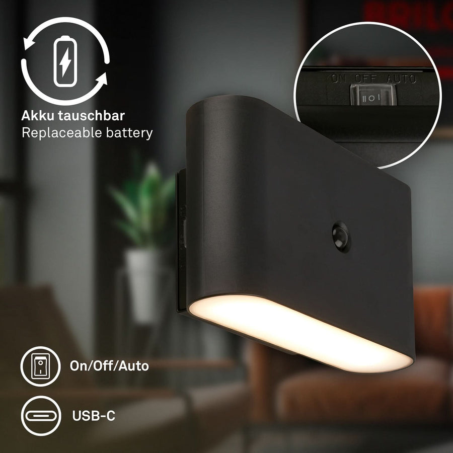 Applique murale LED rechargeable Chat, noir mat, hauteur 9,5 cm