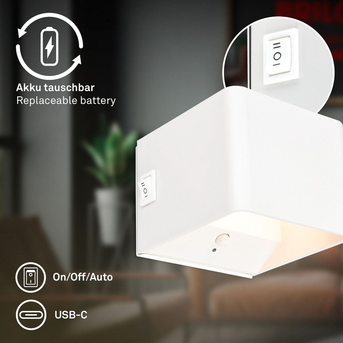 Applique murale LED rechargeable Barro en métal, blanc, hauteur 10 cm