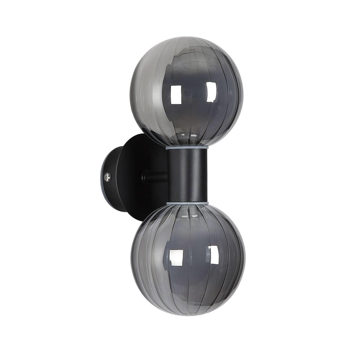 Applique murale Lumisphere en verre, gris fumée et noir, 2 lumières, hauteur 28 cm, IP44