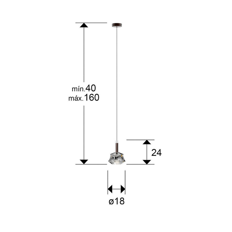 Schéma de dimensions avec hauteur réglable de 40 à 160 cm et diamètre 18 cm.
