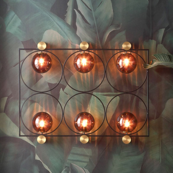 Applique murale Balance Circle en verre, marron et doré, 6 lumières, hauteur 95 cm