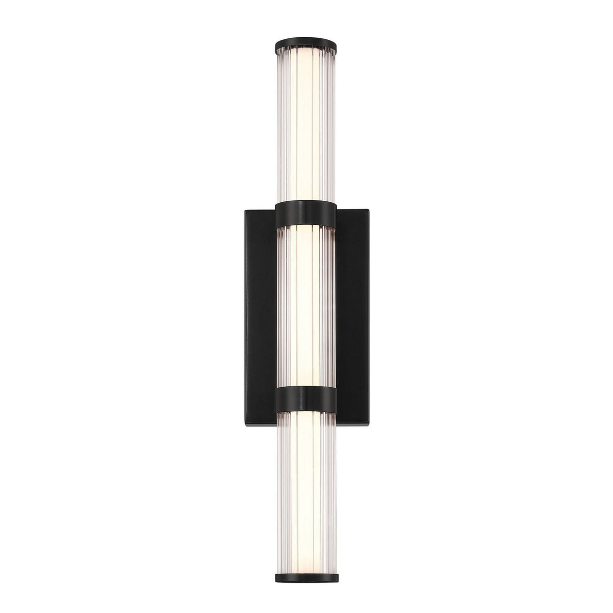 Applique d'extérieur LED Fayton en verre, noir mat et transparent structuré, hauteur 54 cm, IP44