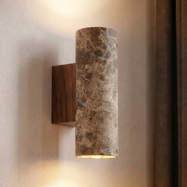Applique murale Tavira en marbre, marron marbré, 2 lumières, hauteur 23 cm